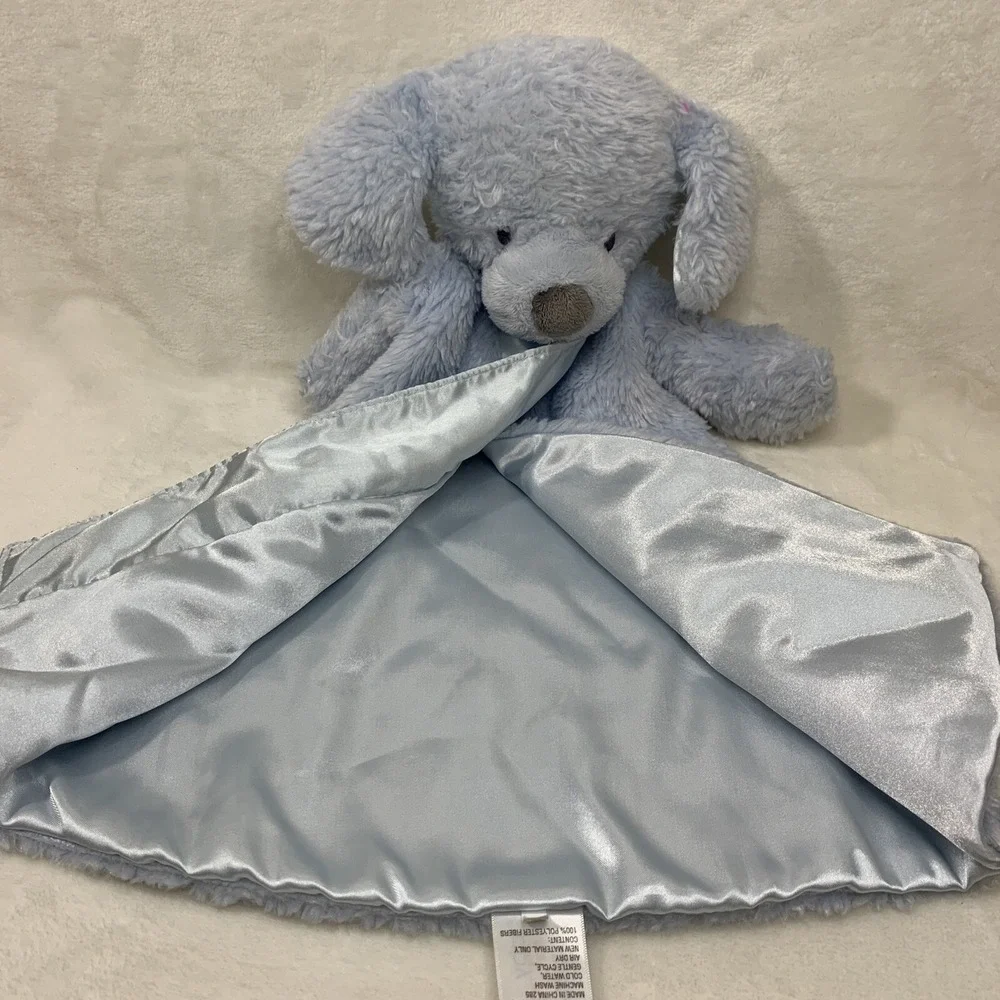 Gund Baby Puppy Dog Fluffey Huggy Buddy Blue Satin Fleece Security Blanket Lovey